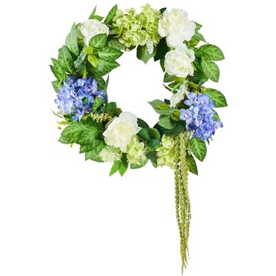 VEVOR Couronne décorative artificielle, 58,4 cm, bleu, blanc, vert, décorée avec hortensias, roses, baies, vignes, couronne toute l'année pour toutes les saisons, intérieur et extérieur, maison, mur, VEVOR Couronne décorative artificielle, 58,4 cm, bleu, blanc, vert, décorée avec hortensias, roses, baies, vignes, couronne toute l'année pour toutes les saisons, intérieur et extérieur, maison, mur,