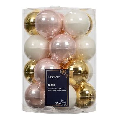 Kaemingk Lot de 20 boules de Noël en verre 6 cm Brillantes Boules de Noël pour sapin de Noël Décoration de Noël et décoration de sapin de Noël Mélange or rose Kaemingk Lot de 20 boules de Noël en verre 6 cm Brillantes Boules de Noël pour sapin de Noël Décoration de Noël et décoration de sapin de Noël Mélange or rose