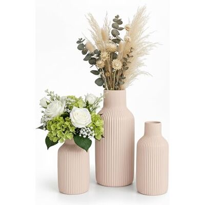 Relaxdays , Ensemble de 3 vases à Fleurs, 3 Tailles, pour Fleurs fraîches et séchées, Vase en céramique, Beige. Relaxdays , Ensemble de 3 vases à Fleurs, 3 Tailles, pour Fleurs fraîches et séchées, Vase en céramique, Beige.