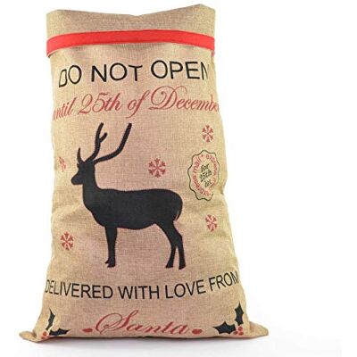 SHATCHI Grand sac de Noël traditionnel vintage en toile de jute pour accessoires de Noël Marron 70 x 50 cm Ne pas ouvrir avant le 25 décembre SHATCHI Grand sac de Noël traditionnel vintage en toile de jute pour accessoires de Noël Marron 70 x 50 cm Ne pas ouvrir avant le 25 décembre
