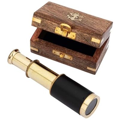 NKlaus Télescope en laiton et cuir dans une boîte en bois 10 x 5,5 cm Décoration nautique rétro, élégance océanique 16142 NKlaus Télescope en laiton et cuir dans une boîte en bois 10 x 5,5 cm Décoration nautique rétro, élégance océanique 16142