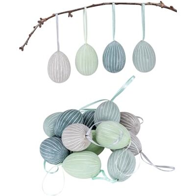 levandeo Lot de 12 œufs décoratifs à suspendre Gris vert beige rayé Œufs de Pâques à suspendre Décoration de Pâques levandeo Lot de 12 œufs décoratifs à suspendre Gris vert beige rayé Œufs de Pâques à suspendre Décoration de Pâques