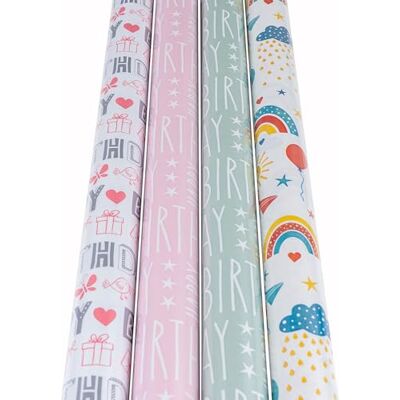 levandeo Lot de 4 rouleaux de papier cadeau 70 x 200 cm Pour anniversaire, multicolore, rose, vert, Happy Birthday levandeo Lot de 4 rouleaux de papier cadeau 70 x 200 cm Pour anniversaire, multicolore, rose, vert, Happy Birthday