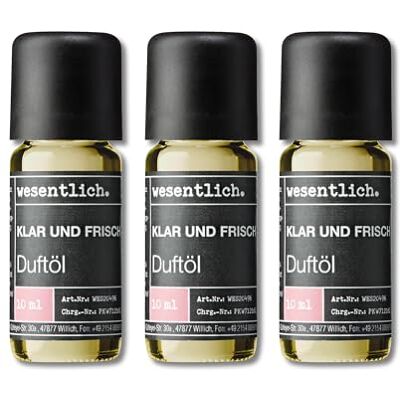wesentlich. Lot de 3 huiles parfumées Compositions harmonieuses pour lampe à parfum, diffuseur et bougies Clair et frais wesentlich. Lot de 3 huiles parfumées Compositions harmonieuses pour lampe à parfum, diffuseur et bougies Clair et frais
