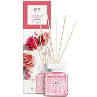 Ipuro Essentials Parfum d'ambiance Lovely Flowers 100 ml Désodorisant d'ambiance avec ylang ylang, rose, muguet, vanille et musc Diffuseur avec bâtonnets Désodorisant pour l'appartement Ipuro Essentials Parfum d'ambiance Lovely Flowers 100 ml Désodorisant d'ambiance avec ylang ylang, rose, muguet, vanille et musc Diffuseur avec bâtonnets Désodorisant pour l'appartement