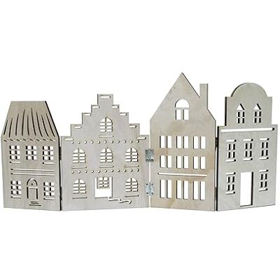 Spetebo Ligne de maison décorative en bois naturel 52 x 24 cm Silhouette de village de Noël pliable Décoration de table pour Noël Spetebo Ligne de maison décorative en bois naturel 52 x 24 cm Silhouette de village de Noël pliable Décoration de table pour Noël