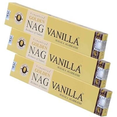 NKlaus Golden Nag Lot de 3 bâtons d'encens Vanille 45 g Encens masala roulé à la main à partir de matières premières végétales et de résines naturelles NKlaus Golden Nag Lot de 3 bâtons d'encens Vanille 45 g Encens masala roulé à la main à partir de matières premières végétales et de résines naturelles