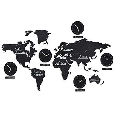 Relaxdays Carte Monde en Bois avec 5 horloges, 10 Villes en 3D, Map Terre, modèle, Hxl 61 x 113 cm, Choix de la Couleur Relaxdays Carte Monde en Bois avec 5 horloges, 10 Villes en 3D, Map Terre, modèle, Hxl 61 x 113 cm, Choix de la Couleur