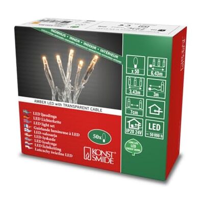 Konstsmide Guirlande lumineuse micro LED 6353-823 Pour intérieur (IP20) Certifié VDE Transformateur intérieur 24 V 50 diodes ambrées Câble transparent Konstsmide Guirlande lumineuse micro LED 6353-823 Pour intérieur (IP20) Certifié VDE Transformateur intérieur 24 V 50 diodes ambrées Câble transparent