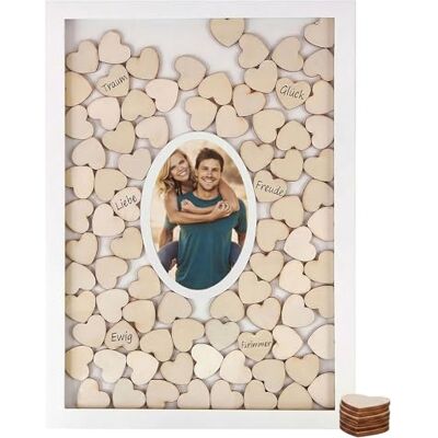 Spetebo Livre d'or avec cadre photo et 72 cœurs en bois sur lesquels écrire Idéal pour un mariage Spetebo Livre d'or avec cadre photo et 72 cœurs en bois sur lesquels écrire Idéal pour un mariage