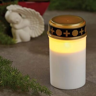 Hellum Bougies funéraires LED à piles blanches, bougies funéraires LED pour l'extérieur avec minuterie, (2xLR14, non incluses) 7,5x12,5cm 520385 Hellum Bougies funéraires LED à piles blanches, bougies funéraires LED pour l'extérieur avec minuterie, (2xLR14, non incluses) 7,5x12,5cm 520385