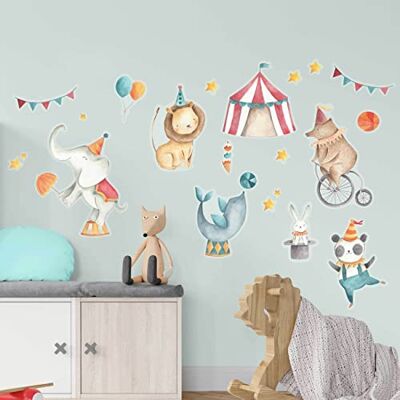 Papierdrachen Lot de 3 stickers muraux 8 feuilles d'autocollants muraux pour enfants Décoration murale Cirque 22 x 30 cm par feuille Pour garçons et filles Papierdrachen Lot de 3 stickers muraux 8 feuilles d'autocollants muraux pour enfants Décoration murale Cirque 22 x 30 cm par feuille Pour garçons et filles