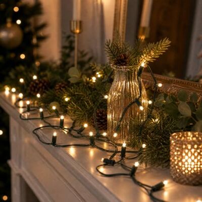 Hellum 150292 Guirlande lumineuse à 30 LED à alimentation électrique, 220 V, longueur éclairée 4,35 m, câble vert, décoration de salon, sapin de Noël, prise IP20, pour l'intérieur Hellum 150292 Guirlande lumineuse à 30 LED à alimentation électrique, 220 V, longueur éclairée 4,35 m, câble vert, décoration de salon, sapin de Noël, prise IP20, pour l'intérieur
