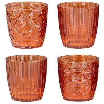 levandeo Lot de 4 photophores Hauteur : 7,5 cm En verre orange marron Décoration de table Style rétro Pour l'automne Transparent levandeo Lot de 4 photophores Hauteur : 7,5 cm En verre orange marron Décoration de table Style rétro Pour l'automne Transparent