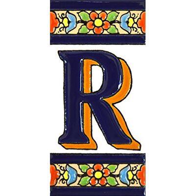 ART Letreros con numeros y letras en azulejo de ceramica policromada, pintados a mano en técnica cuerda seca para placas con nombres, direcciones y señaléctica. Texto personalizable. Diseño FLORES MEDIANO 10,9 cm x 5,4 cm. (LETTRE "R") ART Letreros con numeros y letras en azulejo de ceramica policromada, pintados a mano en técnica cuerda seca para placas con nombres, direcciones y señaléctica. Texto personalizable. Diseño FLORES MEDIANO 10,9 cm x 5,4 cm. (LETTRE "R")