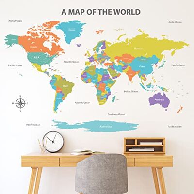DECOWALL DL3-2302 Carte du monde pour enfants Nuserie murale décorée pour la maison, les voyages, les garçons, la chambre de bébé, 3D, en bois, apprentissage international des couleurs, nation dans le monde entier, éducation DECOWALL DL3-2302 Carte du monde pour enfants Nuserie murale décorée pour la maison, les voyages, les garçons, la chambre de bébé, 3D, en bois, apprentissage international des couleurs, nation dans le monde entier, éducation