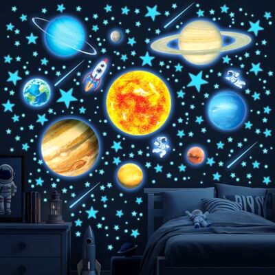 DECOWALL GDS8-8098 Sticker mural et sticker mural avec système solaire lumineux – Planètes, étoiles, fusées et astronautes pour chambre d'enfant, chambre de bébé et salle de jeux DECOWALL GDS8-8098 Sticker mural et sticker mural avec système solaire lumineux – Planètes, étoiles, fusées et astronautes pour chambre d'enfant, chambre de bébé et salle de jeux