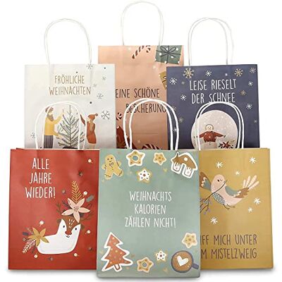 Papierdrachen Lot de 6 sacs à anses imprimés pour Noël Pastel 22 x 18 x 8 cm Emballage cadeau de Noël Lot de 5 sacs cadeaux Papierdrachen Lot de 6 sacs à anses imprimés pour Noël Pastel 22 x 18 x 8 cm Emballage cadeau de Noël Lot de 5 sacs cadeaux