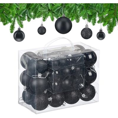 Relaxdays Boule de Noël, lot Pratique de 50, en Plastique, pour décorer Votre Sapin comme il se Doit, Noire Relaxdays Boule de Noël, lot Pratique de 50, en Plastique, pour décorer Votre Sapin comme il se Doit, Noire