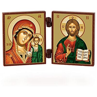 NKlaus Mère de Dieu de Kazan & Jésus Christ icône chrétienne Triptyque Kazanskaja I Spasitel voyage autel bois 36174 NKlaus Mère de Dieu de Kazan & Jésus Christ icône chrétienne Triptyque Kazanskaja I Spasitel voyage autel bois 36174