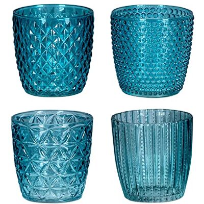 levandeo Lot de 4 photophores en verre turquoise Hauteur : 7,5 cm Décoration de table Rétro Transparent levandeo Lot de 4 photophores en verre turquoise Hauteur : 7,5 cm Décoration de table Rétro Transparent