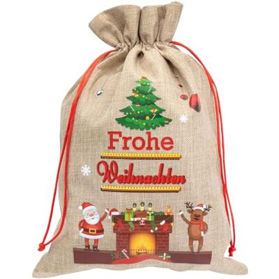 Idena 30536 Sac en toile de jute avec motif Père Noël, renne et inscription Joyeux Noël, avec cordon rouge, marron, 49 x 63 cm Idena 30536 Sac en toile de jute avec motif Père Noël, renne et inscription Joyeux Noël, avec cordon rouge, marron, 49 x 63 cm