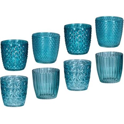 levandeo Lot de 8 photophores en verre turquoise Hauteur : 7,5 cm Décoration de table Rétro Transparent levandeo Lot de 8 photophores en verre turquoise Hauteur : 7,5 cm Décoration de table Rétro Transparent