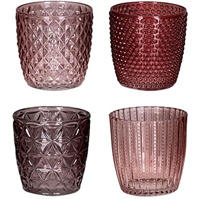 levandeo Lot de 4 photophores en verre rose Hauteur : 7,5 cm Décoration de table levandeo Lot de 4 photophores en verre rose Hauteur : 7,5 cm Décoration de table