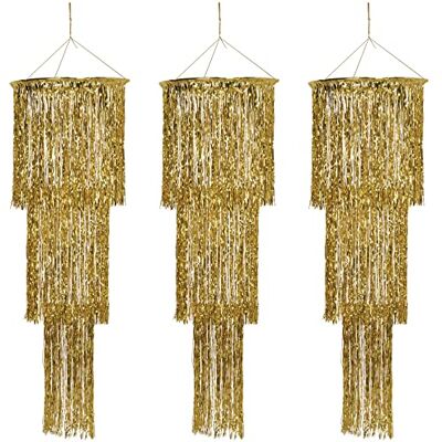 Beistle S57510-GDAZ3 Lot de 3 lustres à suspendre en plastique doré métallique scintillant pour décoration de fête du Nouvel An ou décoration sur le thème des années 20 Beistle S57510-GDAZ3 Lot de 3 lustres à suspendre en plastique doré métallique scintillant pour décoration de fête du Nouvel An ou décoration sur le thème des années 20