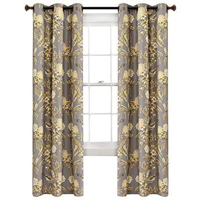 Lush Decor Paire de rideaux occultants à œillets avec isolation motif oiseaux et fleurs, 213,4 x 96,5 cm, gris et jaune Lush Decor Paire de rideaux occultants à œillets avec isolation motif oiseaux et fleurs, 213,4 x 96,5 cm, gris et jaune