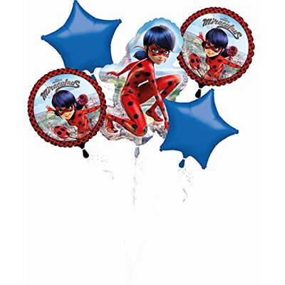 amscan Miraculous 3796501 Lot de 5 ballons en aluminium Miraculous Ladybug, cadeau amscan Miraculous 3796501 Lot de 5 ballons en aluminium Miraculous Ladybug, cadeau