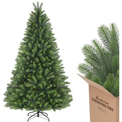 SALCAR Sapin de Noël artificiel 100% polyéthylène moulé par injection 180 cm Avec 762 pointes de branches en polyéthylène Élégant sapin Nordmann Avec gants et support en métal SALCAR Sapin de Noël artificiel 100% polyéthylène moulé par injection 180 cm Avec 762 pointes de branches en polyéthylène Élégant sapin Nordmann Avec gants et support en métal