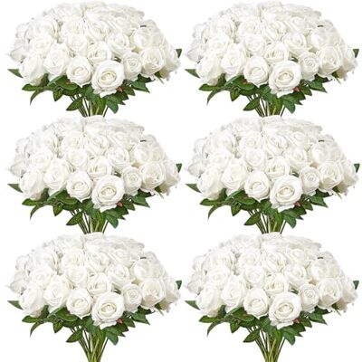 VEVOR Lot de 120 roses artificielles blanches en mousse avec tiges pour bouquets de mariage, arrangements de table, décorations de table de fête VEVOR Lot de 120 roses artificielles blanches en mousse avec tiges pour bouquets de mariage, arrangements de table, décorations de table de fête