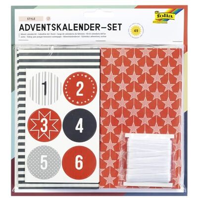 Folia 9395 – Calendrier de l'Avent style avec 24 sachets en papier de qualité alimentaire de 10 x 17,5 x 5,5 cm, ruban de satin de 7 m et autocollants numérotés Folia 9395 – Calendrier de l'Avent style avec 24 sachets en papier de qualité alimentaire de 10 x 17,5 x 5,5 cm, ruban de satin de 7 m et autocollants numérotés