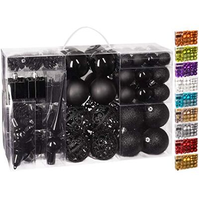 BRUBAKER Boules de Noël & Pointe de Sapin 101 Pièces/Coffret XXL Décoration Arbre de Noël Noir BRUBAKER Boules de Noël & Pointe de Sapin 101 Pièces/Coffret XXL Décoration Arbre de Noël Noir