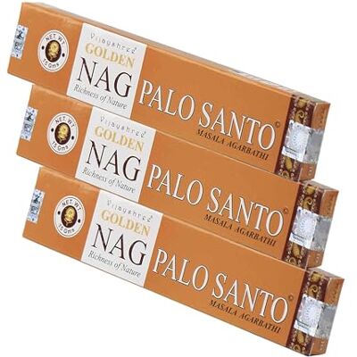 NKlaus Golden Nag Palo Santo Lot de 3 bâtons d'encens roulés à la main avec un parfum chaleureux de bois sacré de qualité Masala pour rituels et méditation 45 g NKlaus Golden Nag Palo Santo Lot de 3 bâtons d'encens roulés à la main avec un parfum chaleureux de bois sacré de qualité Masala pour rituels et méditation 45 g
