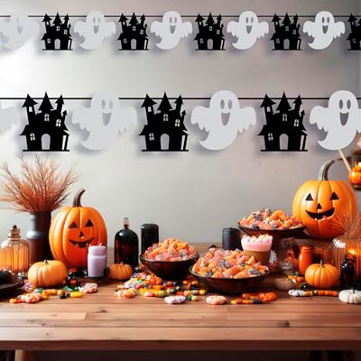 FIESTAS GUIRCA Guirlande fantômes et châteaux (300 cm) Décoration d'Halloween et de fêtes à thème Idéal pour célébrations et événements Accessoire de décoration Blanc et noir FIESTAS GUIRCA Guirlande fantômes et châteaux (300 cm) Décoration d'Halloween et de fêtes à thème Idéal pour célébrations et événements Accessoire de décoration Blanc et noir