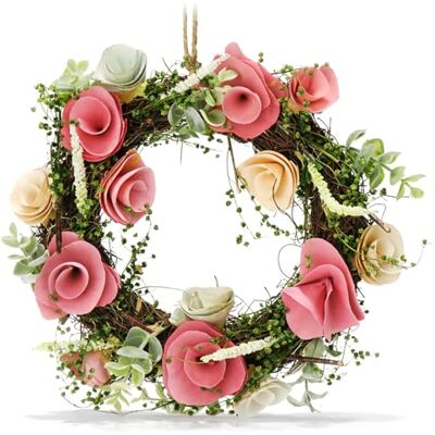 com-four ® Couronne de porte printanière avec fleurs en bois Couronne de table décorative Couronne de décoration avec cintre Diamètre env. 30 cm com-four ® Couronne de porte printanière avec fleurs en bois Couronne de table décorative Couronne de décoration avec cintre Diamètre env. 30 cm