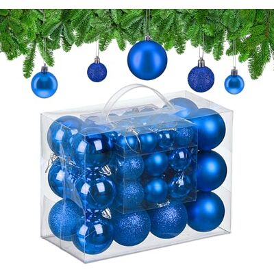 Relaxdays Boule de Noël, lot Pratique de 50, en Plastique, pour décorer Votre Sapin comme il se Doit, Bleu Roi Relaxdays Boule de Noël, lot Pratique de 50, en Plastique, pour décorer Votre Sapin comme il se Doit, Bleu Roi
