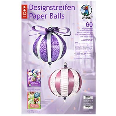 Ursus 23410099 Lot de 60 bandes de papier jasmin pour jusqu'à 8 boules en papier, diamètre env. 10 cm, 60 bandes avec accessoires, idéal pour bricoler des boules de Noël personnalisées Ursus 23410099 Lot de 60 bandes de papier jasmin pour jusqu'à 8 boules en papier, diamètre env. 10 cm, 60 bandes avec accessoires, idéal pour bricoler des boules de Noël personnalisées