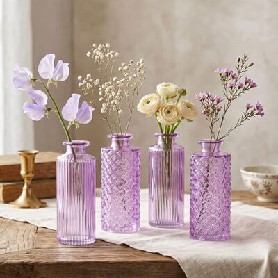 levandeo Lot de 4 vases en verre violet Hauteur : 14 cm Vase à fleurs Décoration de table Printemps Vase décoratif levandeo Lot de 4 vases en verre violet Hauteur : 14 cm Vase à fleurs Décoration de table Printemps Vase décoratif