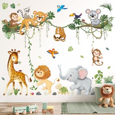 DECOWALL Graz Design SG2-2501 Sticker mural pour chambre d'enfant Motif Scène safari avec lion, éléphant, girafe, singe et koala ; autocollant, amovible, repositionnable et arrangable librement DECOWALL Graz Design SG2-2501 Sticker mural pour chambre d'enfant Motif Scène safari avec lion, éléphant, girafe, singe et koala ; autocollant, amovible, repositionnable et arrangable librement