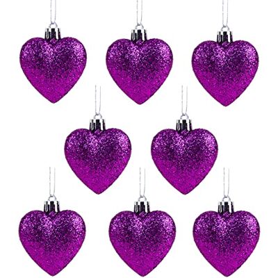 Christmas Concepts ® 8 x 60mm Violet Glitter en Forme de Coeur d'arbre de Noël Babioles Christmas Concepts ® 8 x 60mm Violet Glitter en Forme de Coeur d'arbre de Noël Babioles