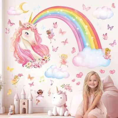 DECOWALL SG2-2321 Sticker mural multicolore pour chambre d'enfant Motif nuages et licorne DECOWALL SG2-2321 Sticker mural multicolore pour chambre d'enfant Motif nuages et licorne