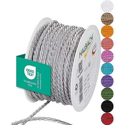 Halbach Cordon satiné gris clair 4 mm x 25 m Cordon en acétate brillant, fabriqué en Allemagne et certifié Öko-Tex 100, lavable et résistant aux intempéries Halbach Cordon satiné gris clair 4 mm x 25 m Cordon en acétate brillant, fabriqué en Allemagne et certifié Öko-Tex 100, lavable et résistant aux intempéries