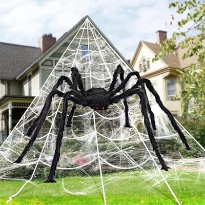JOYIN Toile d'araignée d'Halloween 150 cm araignée géante, toile triangulaire 40 x 35 cm, toile d'araignée extensible 100 g, décoration extérieure pour terrasse, jardin, maison hantée, intérieur JOYIN Toile d'araignée d'Halloween 150 cm araignée géante, toile triangulaire 40 x 35 cm, toile d'araignée extensible 100 g, décoration extérieure pour terrasse, jardin, maison hantée, intérieur
