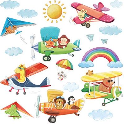 DECOWALL DS-8026 Échelle suspendue à double plan pour avions et animaux Décoration murale pour salon, chambre à coucher, chambre d'enfant (petit) DECOWALL DS-8026 Échelle suspendue à double plan pour avions et animaux Décoration murale pour salon, chambre à coucher, chambre d'enfant (petit)