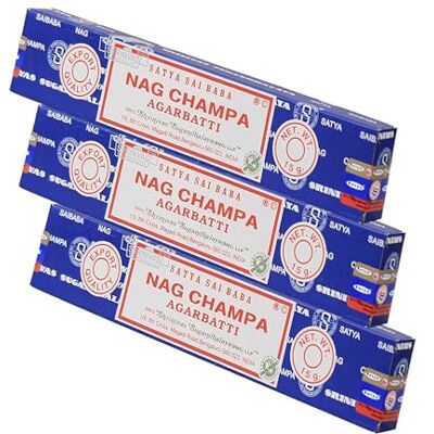 NKlaus Nag Champa Sai Baba Lot de 3 bâtons d'encens pour méditation Satya Encens classique indien, 45 g, roulé à la main et naturel, pour l'encens, le yoga et la relaxation, Agarbatti NKlaus Nag Champa Sai Baba Lot de 3 bâtons d'encens pour méditation Satya Encens classique indien, 45 g, roulé à la main et naturel, pour l'encens, le yoga et la relaxation, Agarbatti