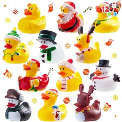 JOYIN Lot de 12 jouets de bain en forme de canard en caoutchouc pour cadeaux de Noël et fêtes prénatales, filles et tout-petits, cadeaux de Noël JOYIN Lot de 12 jouets de bain en forme de canard en caoutchouc pour cadeaux de Noël et fêtes prénatales, filles et tout-petits, cadeaux de Noël
