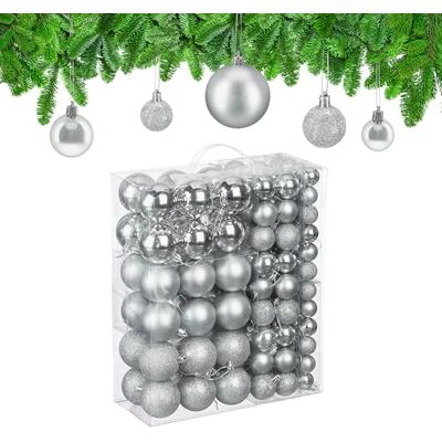 Relaxdays Boule de Noël, lot Pratique de 138, en Plastique, pour décorer Votre Sapin comme il se Doit, argentée Relaxdays Boule de Noël, lot Pratique de 138, en Plastique, pour décorer Votre Sapin comme il se Doit, argentée